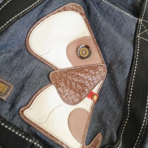 Chala Denim Tote with Brown & Cream Puppy Applique - Picture 3 of 13